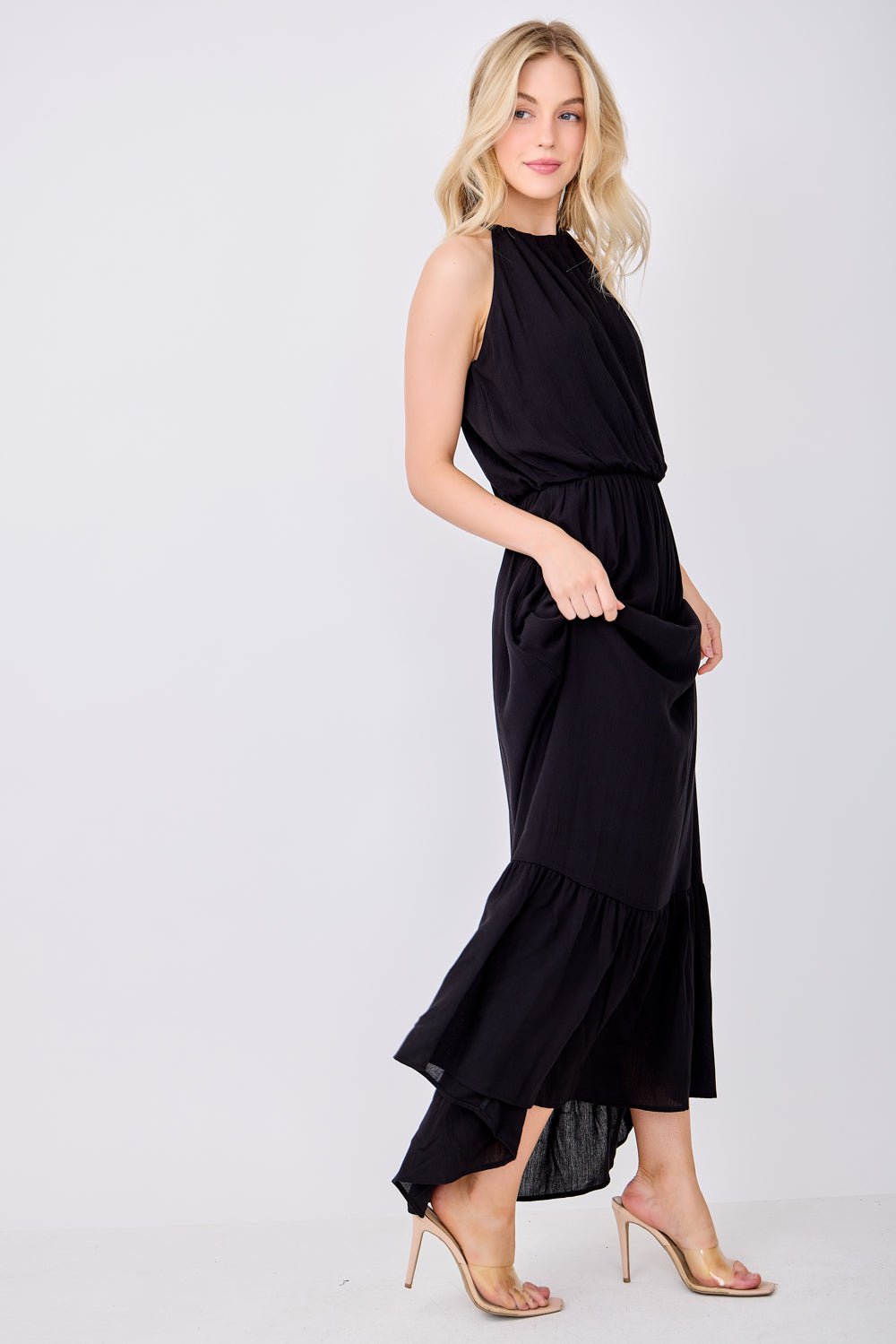 Image of West K Alazne Gauze Halter Maxi Dress Black