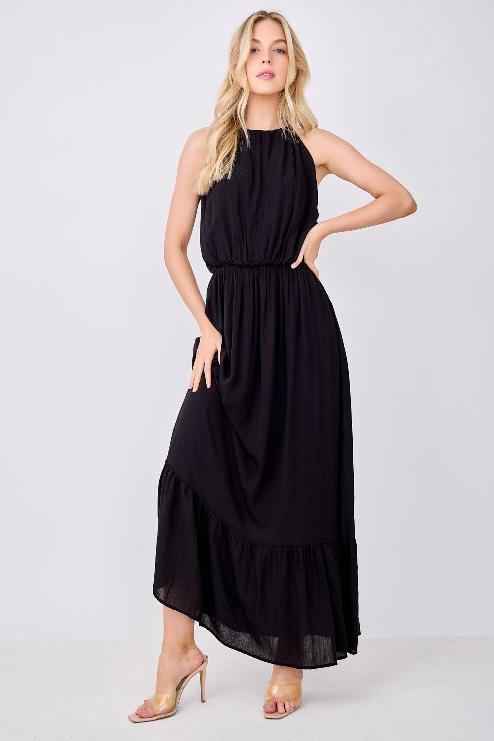 Image of West K Alazne Gauze Halter Maxi Dress Black