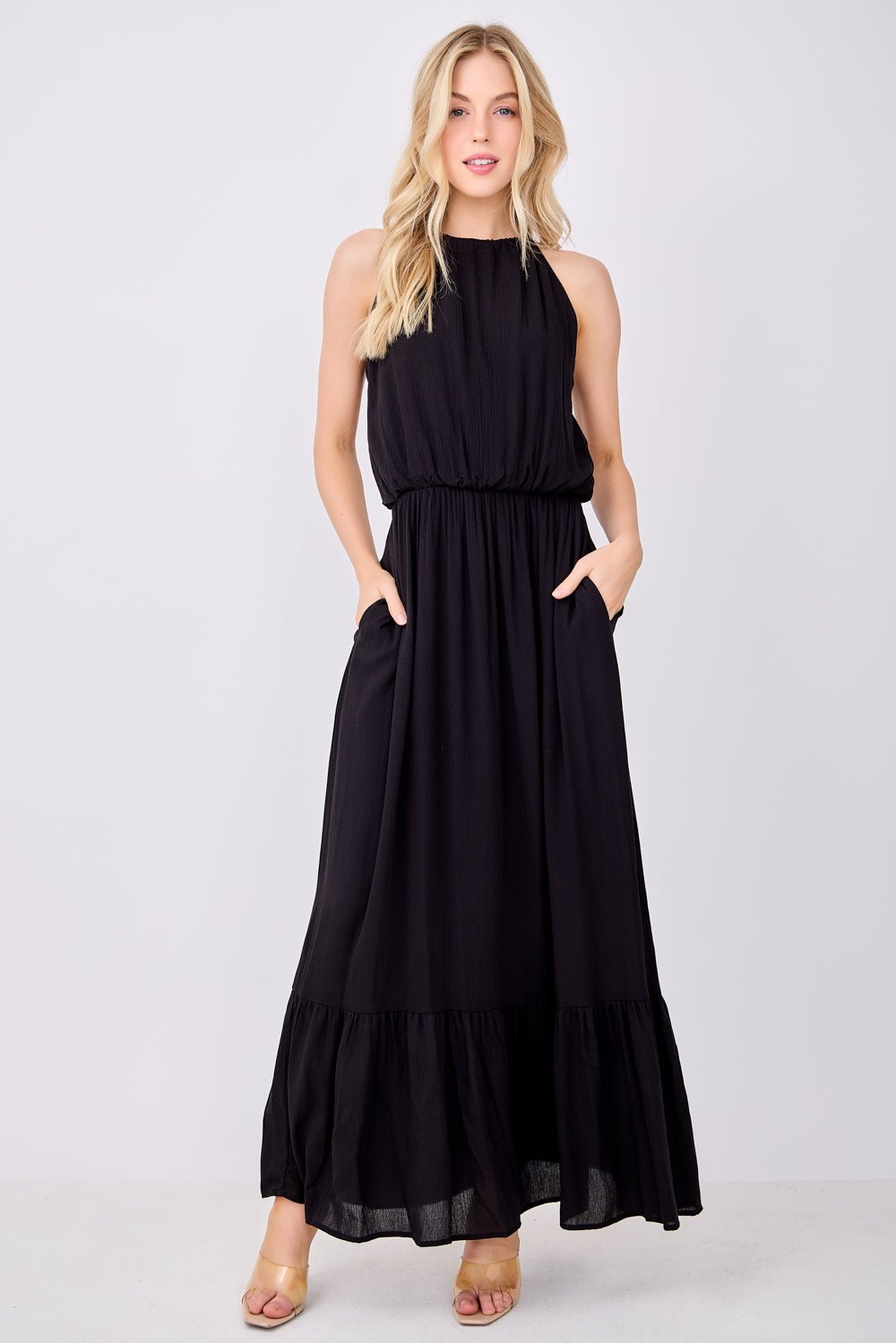 Image of West K Alazne Gauze Halter Maxi Dress Black
