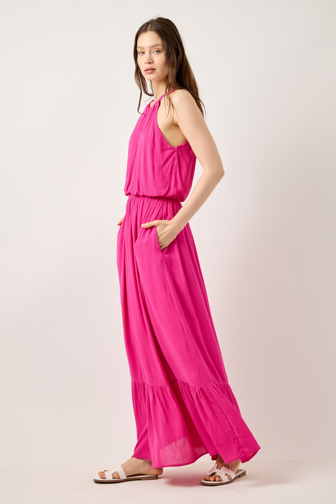 Image of West K Alazne Gauze Halter Maxi Dress Fuschia