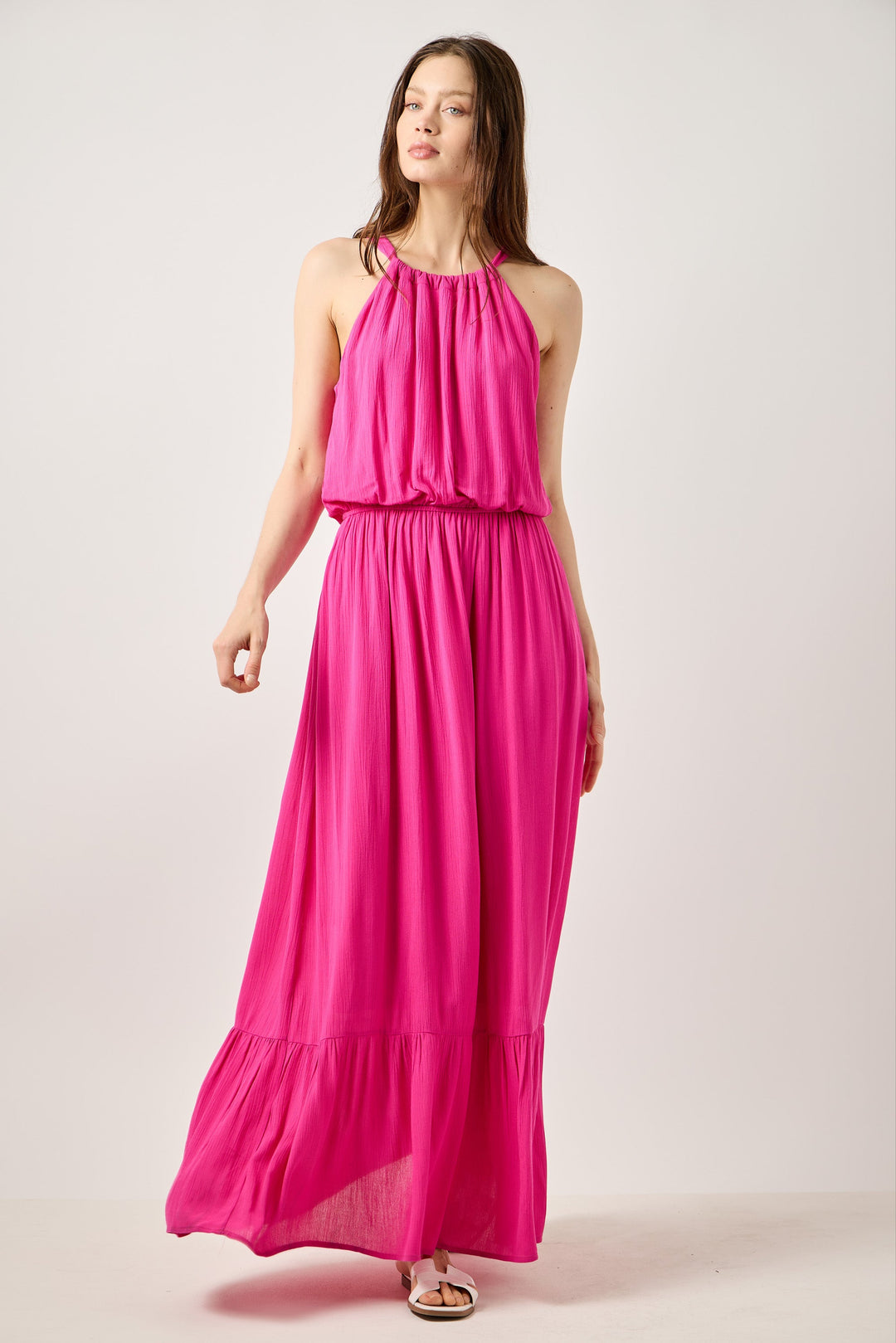 Image of West K Alazne Gauze Halter Maxi Dress Fuschia