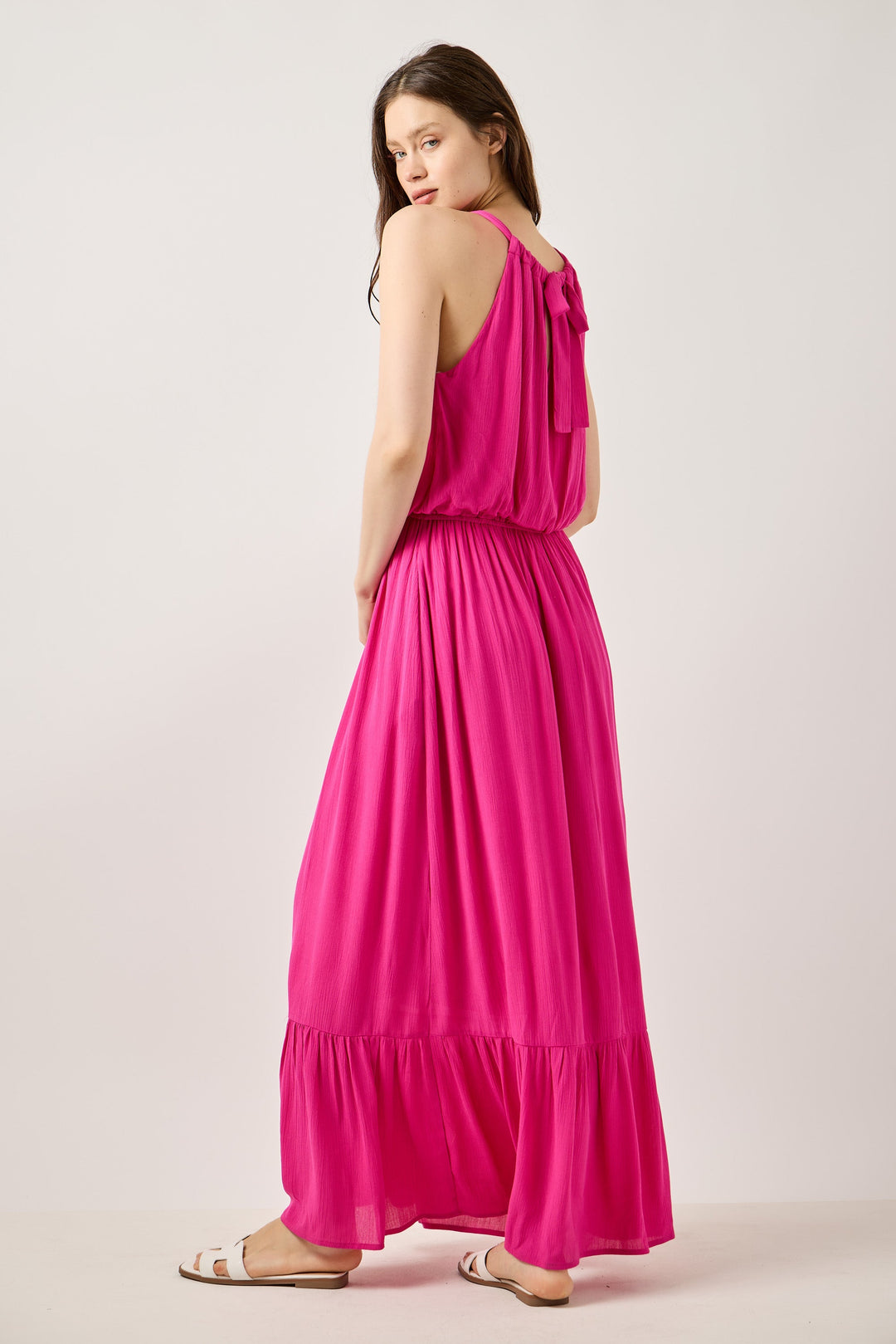 Image of West K Alazne Gauze Halter Maxi Dress Fuschia