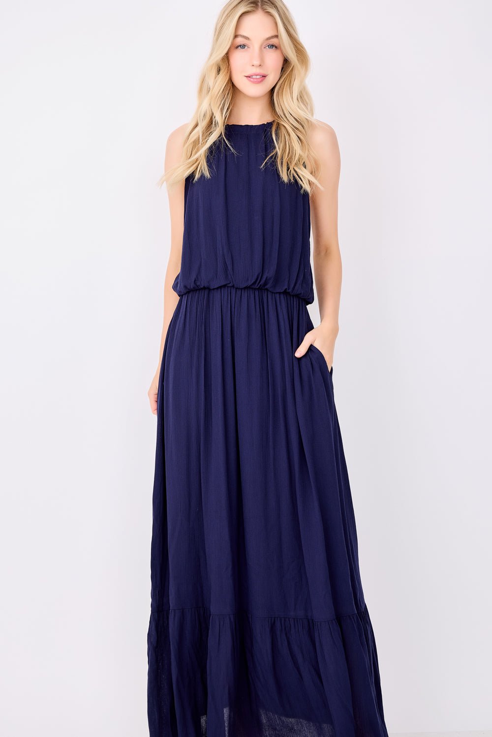 Image of West K Alazne Gauze Halter Maxi Dress Fuschia