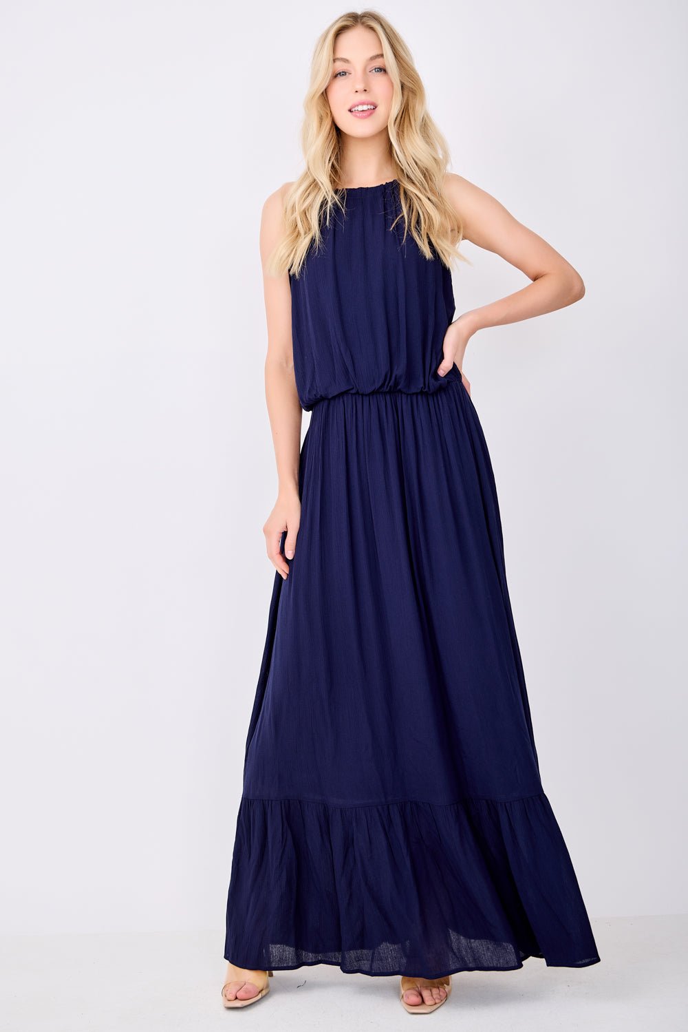 Image of West K Alazne Gauze Halter Maxi Dress Navy