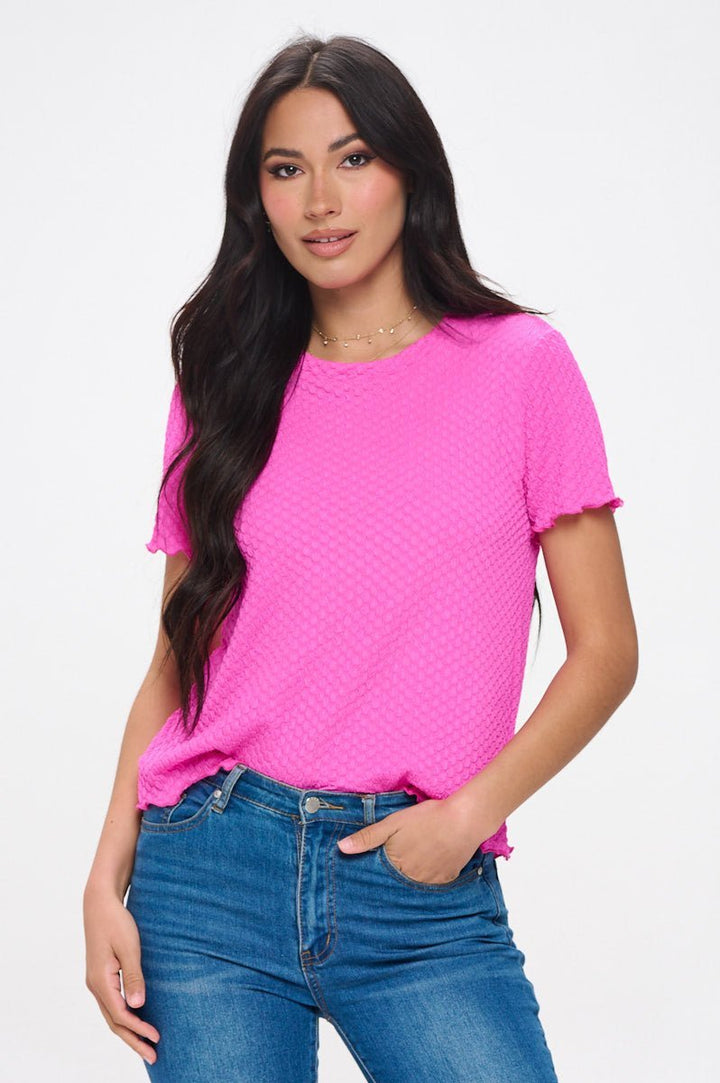 Image of West K Alessia Short Sleeve Textured Top Hot Pink