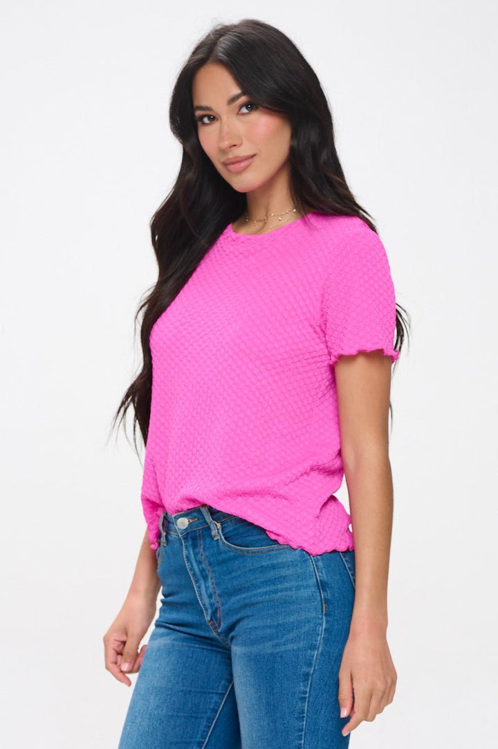 Image of West K Alessia Short Sleeve Textured Top Hot Pink