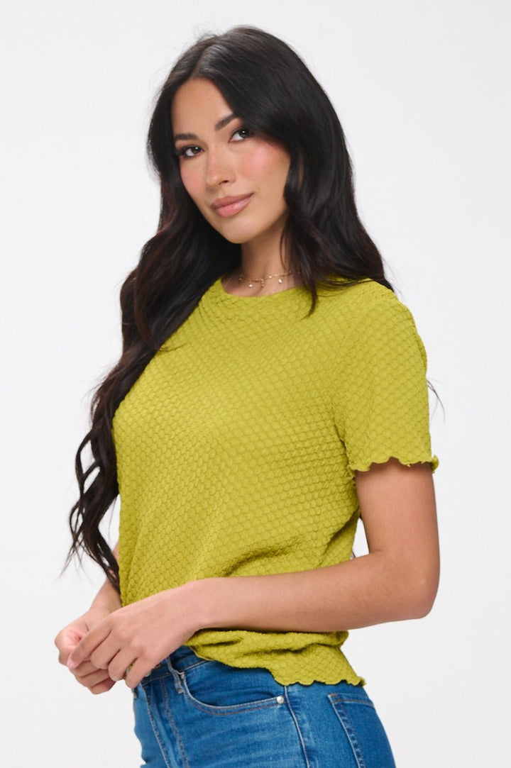 Image of West K Alessia Short Sleeve Textured Top Mustard Green