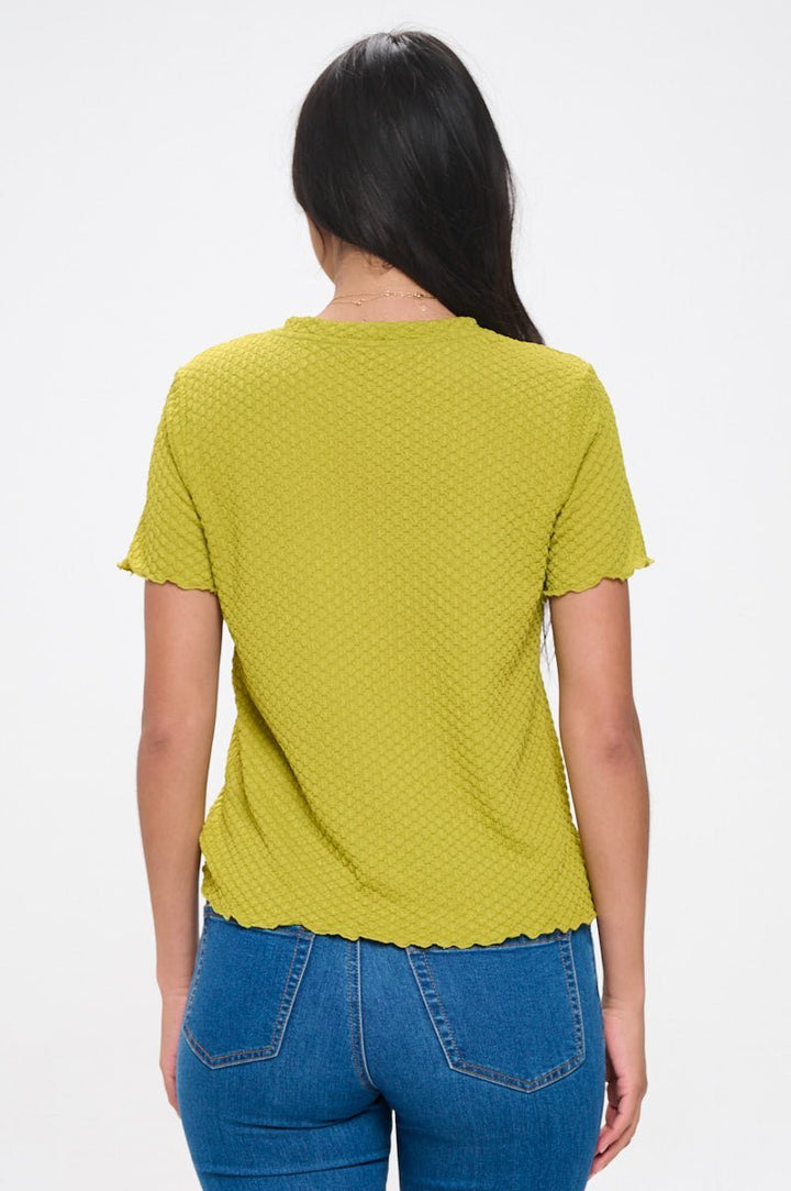 Image of West K Alessia Short Sleeve Textured Top Mustard Green