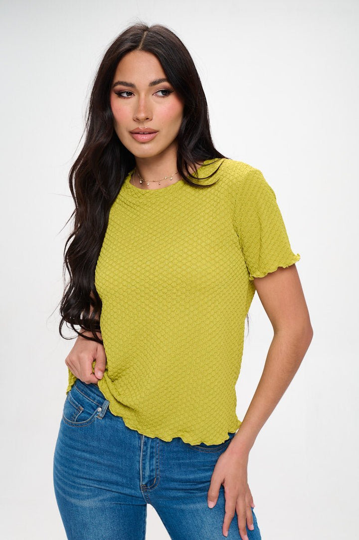 Image of West K Alessia Short Sleeve Textured Top Mustard Green