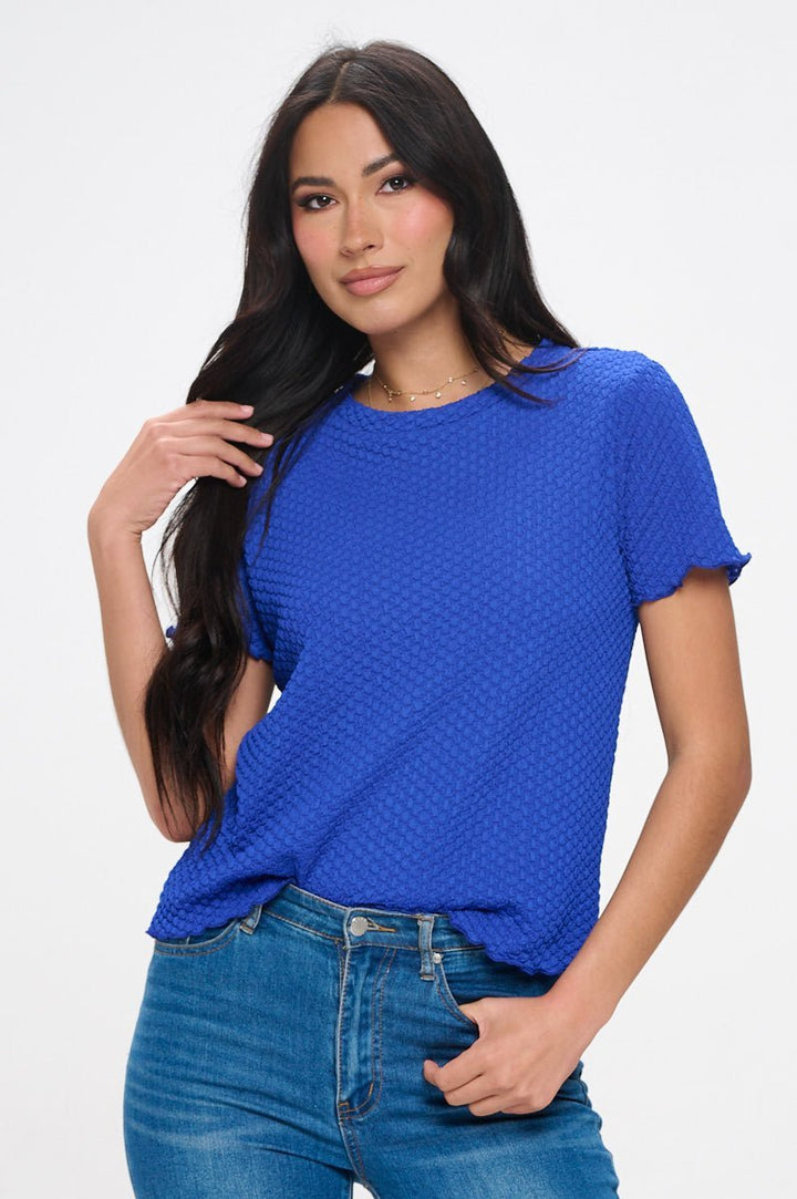 Image of West K Alessia Short Sleeve Textured Top Royal Blue