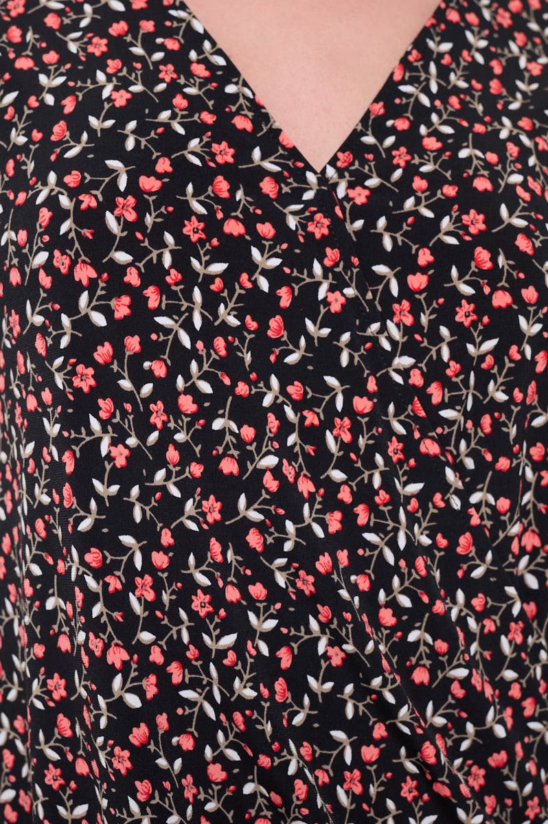 Image of West K Alexa Knit Surplice Roll Tab Blouse Blk Red Ditzy Floral