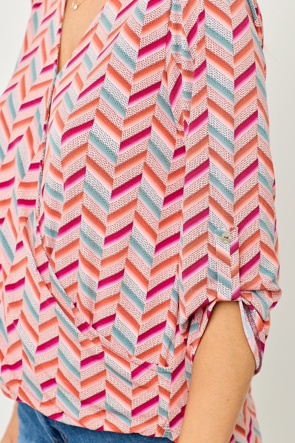 Image of West K Alexa Knit Surplice Roll Tab Blouse Chevron Multi