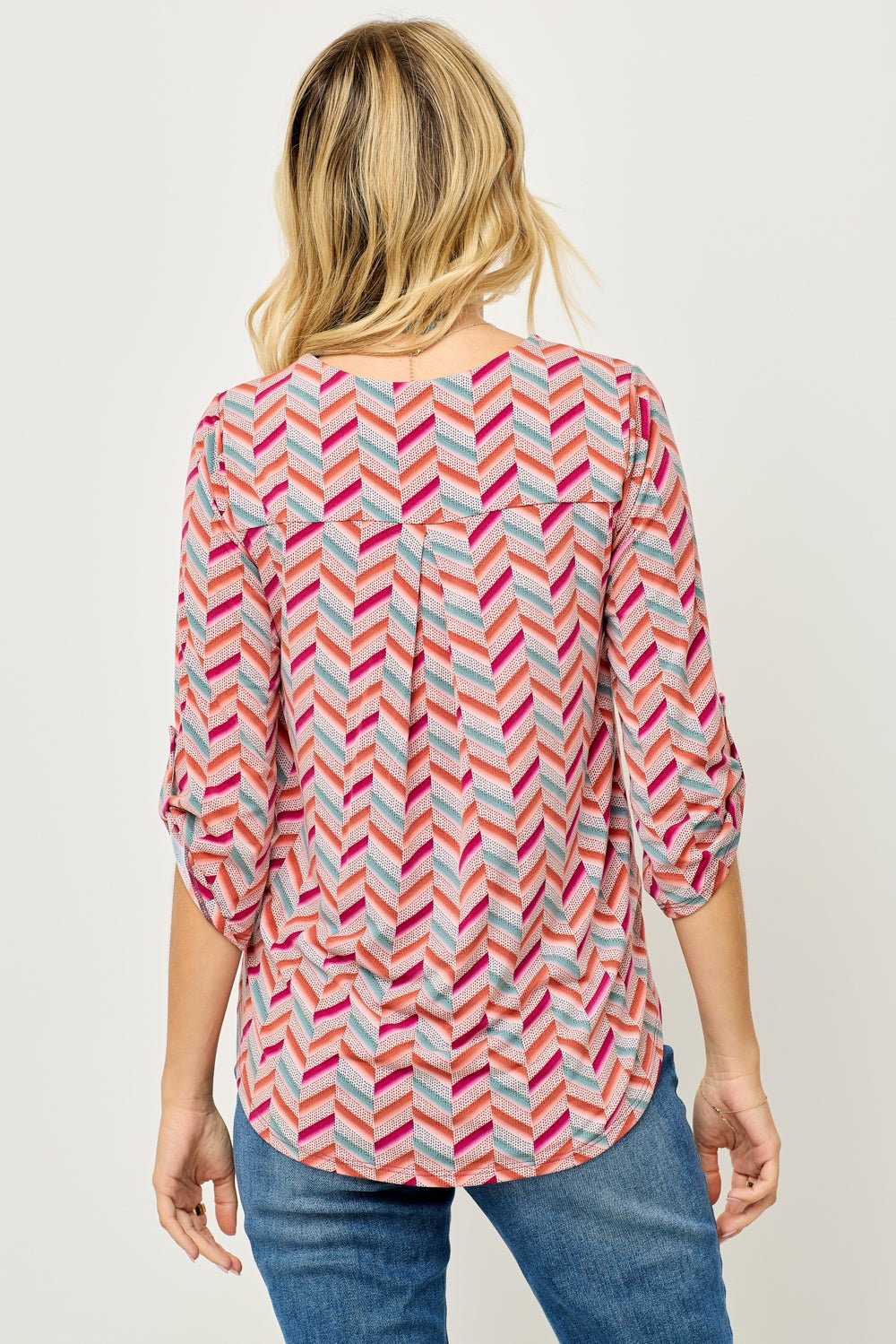 Image of West K Alexa Knit Surplice Roll Tab Blouse Chevron Multi