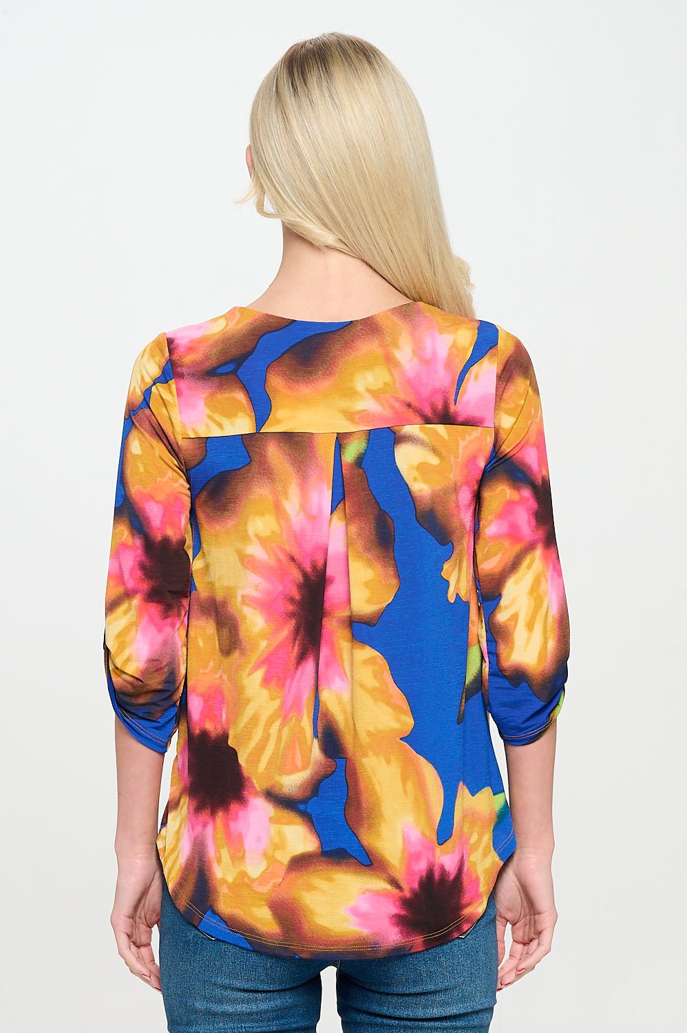 Image of West K Alexa Knit Surplice Roll Tab Blouse Multi Floral