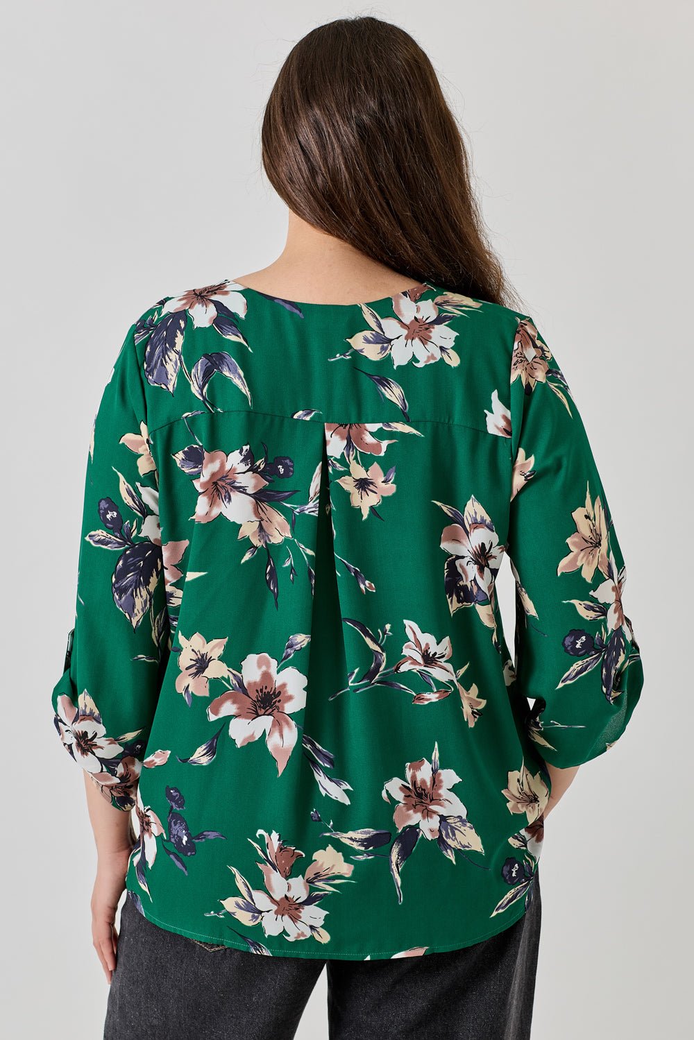 Image of West K Alexa Plus Size Surplice V - Neck Rolltab Blouse Green White Floral