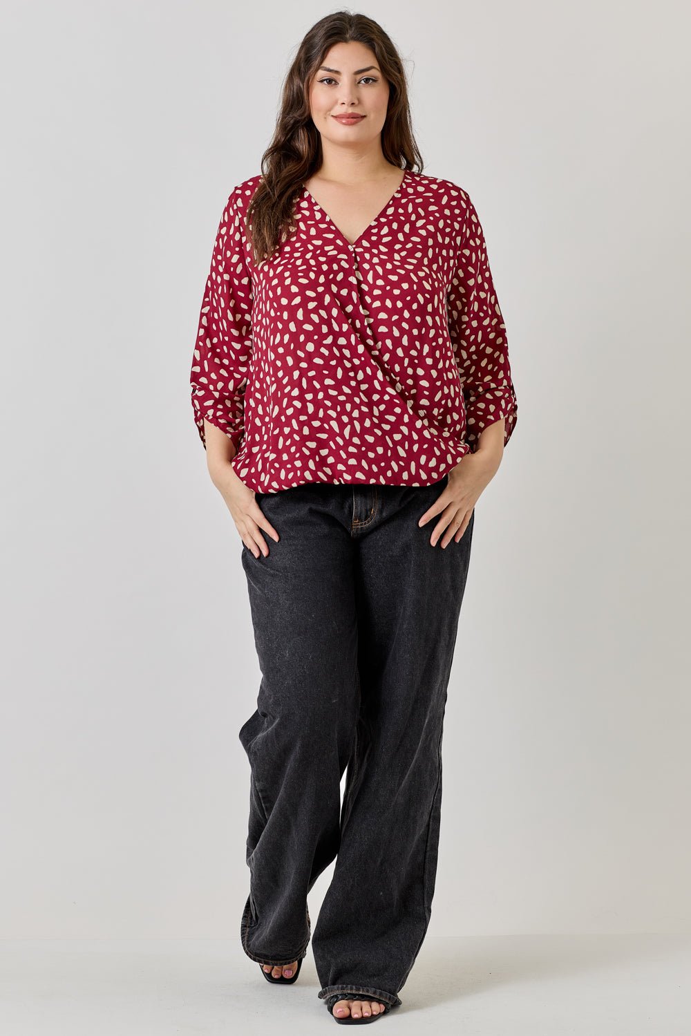 Image of West K Alexa Plus Size Surplice V - Neck Rolltab Blouse Red Dots
