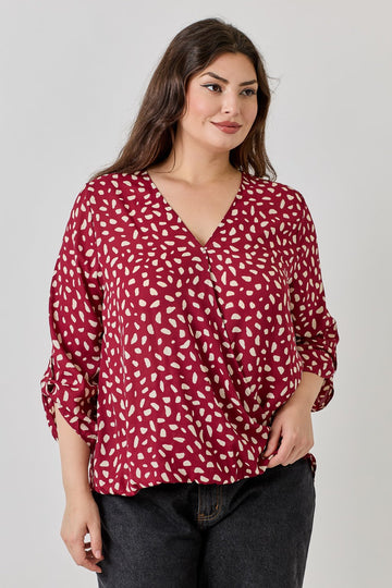 Image of West K Alexa Plus Size Surplice V - Neck Rolltab Blouse Red Dots