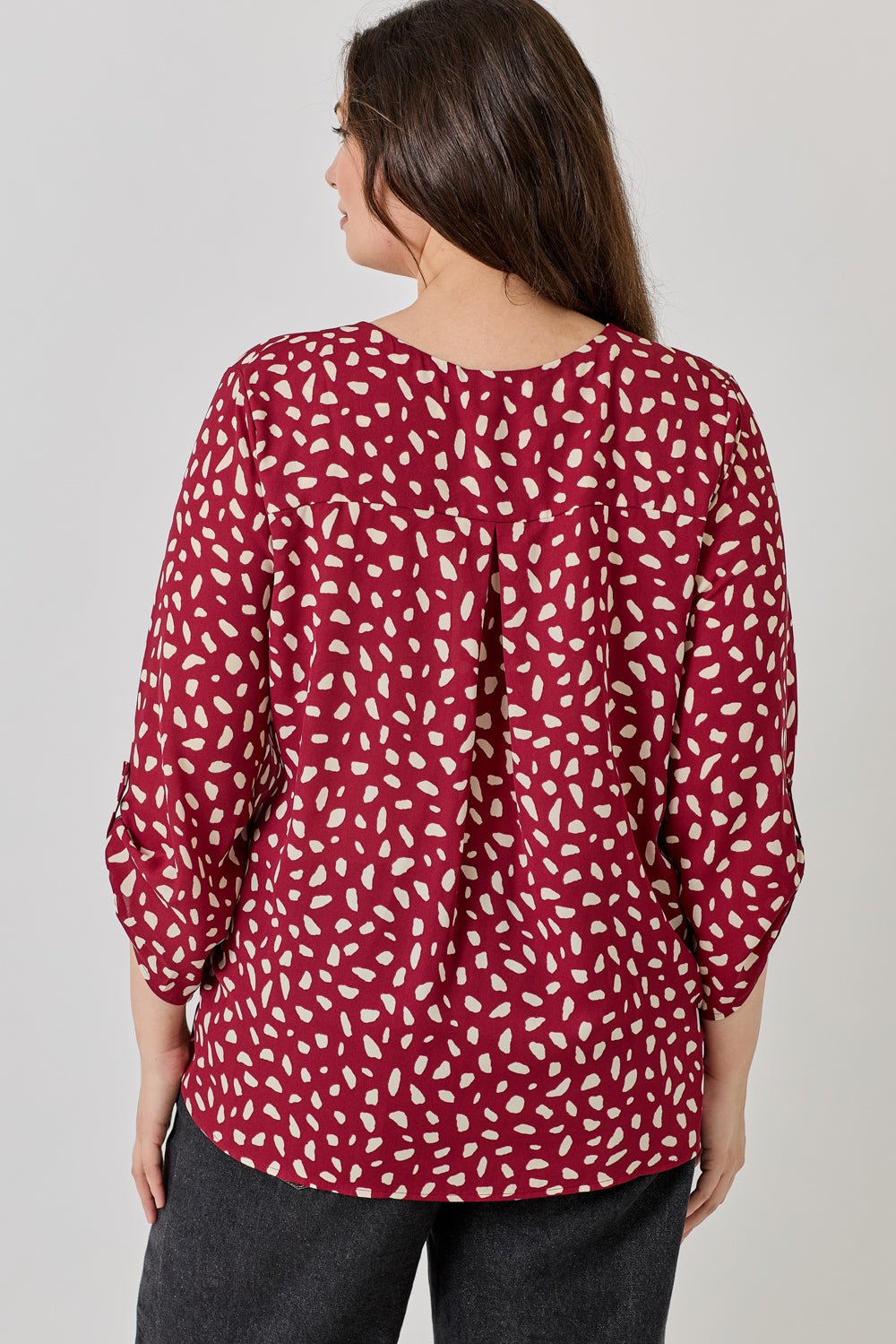 Image of West K Alexa Plus Size Surplice V - Neck Rolltab Blouse Red Dots