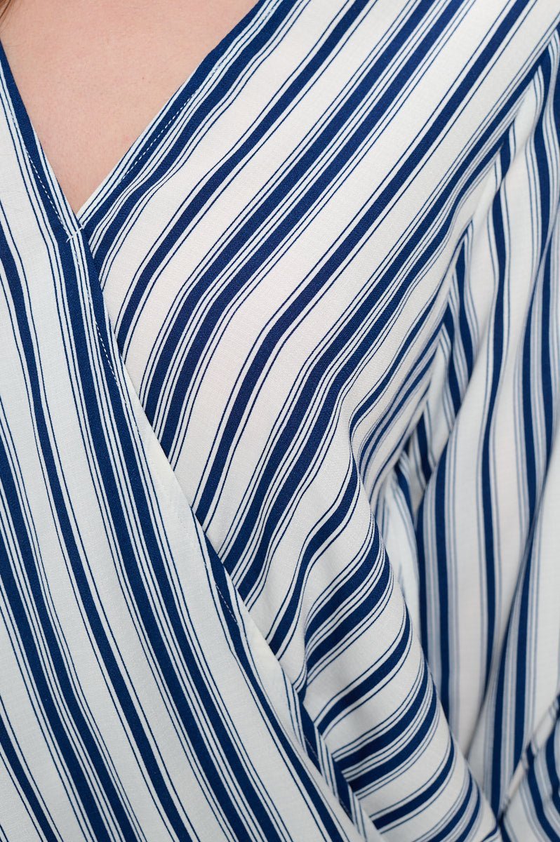 Image of West K Alexa Surplice Roll Tab Blouse Blue White Stripe