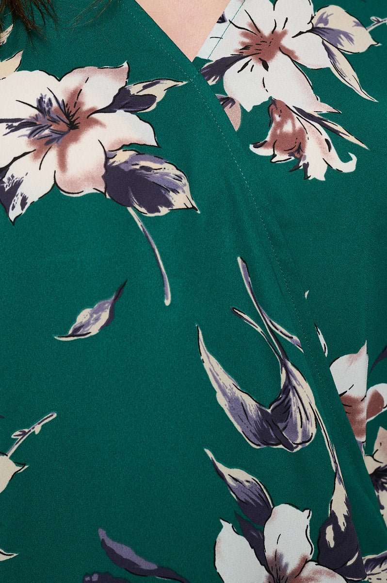 Image of West K Alexa Surplice Roll Tab Blouse Green Floral