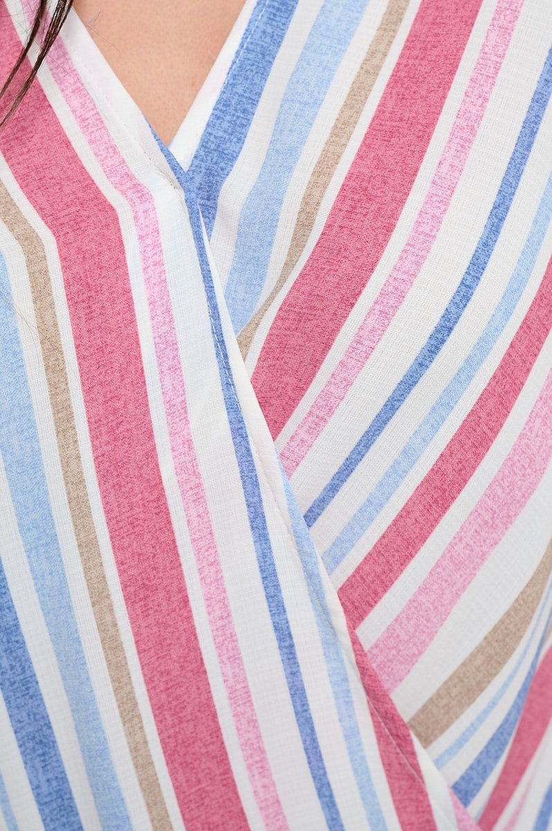 Image of West K Alexa Surplice Roll Tab Blouse Pink Blue Stripe