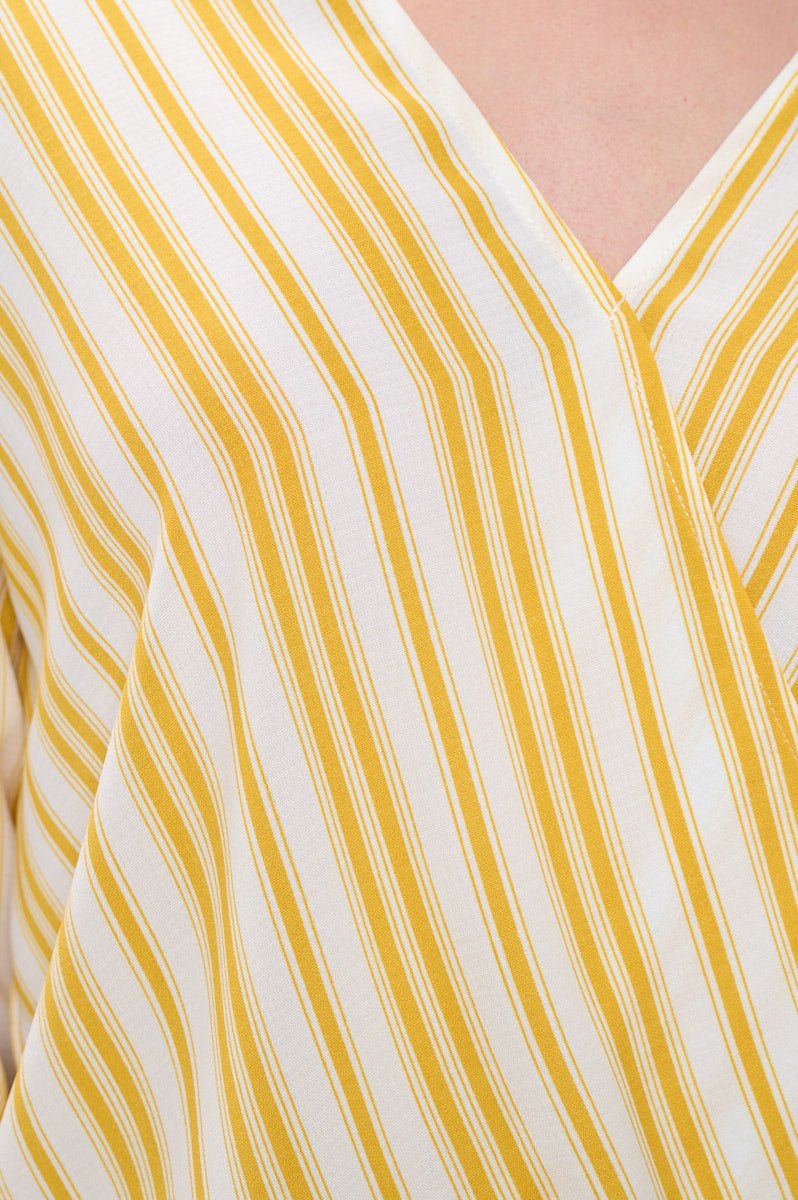 Image of West K Alexa Surplice Roll Tab Blouse Yellow White Stripe