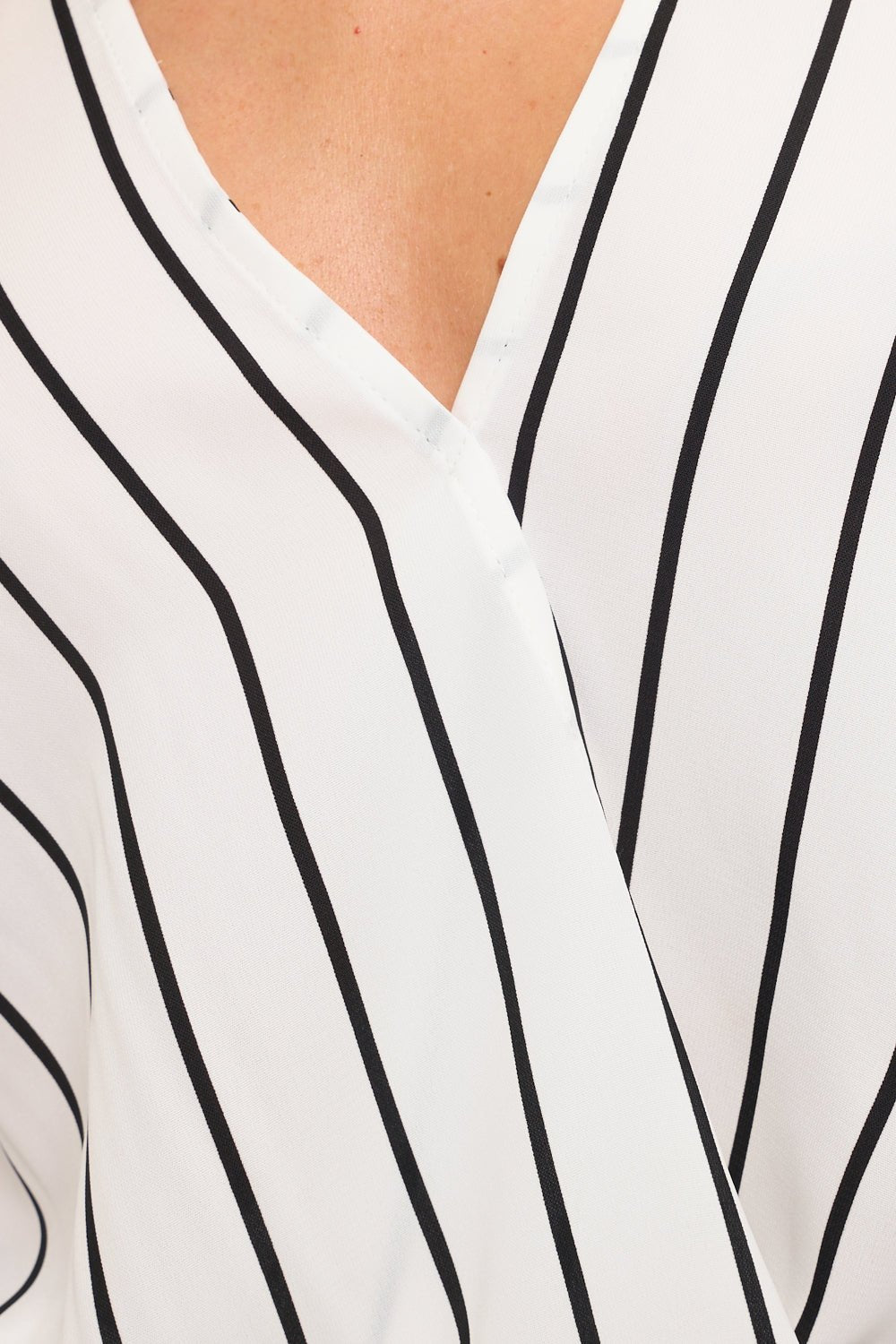 Image of West K Alexa Three Quarter Sleeve Surplice Rolltab Blouse White Black Stripe