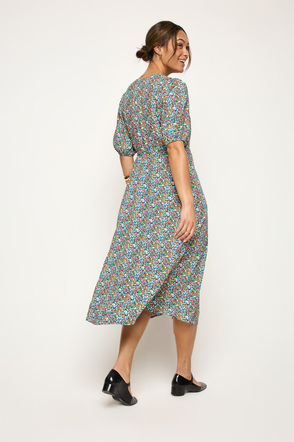 Image of West K Alexandria Full - Wrap A - Line Midi Dress Black Mono Floral