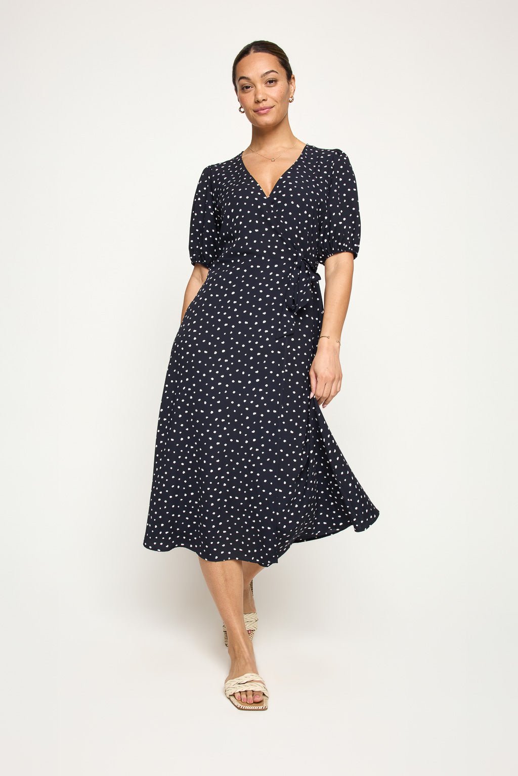 Image of West K Alexandria Full - Wrap A - Line Midi Dress Black Mono Floral