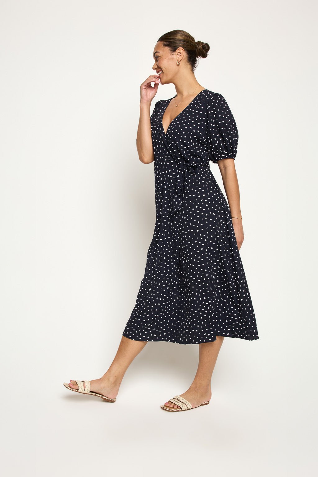 Image of West K Alexandria Full - Wrap A - Line Midi Dress Black Mono Floral