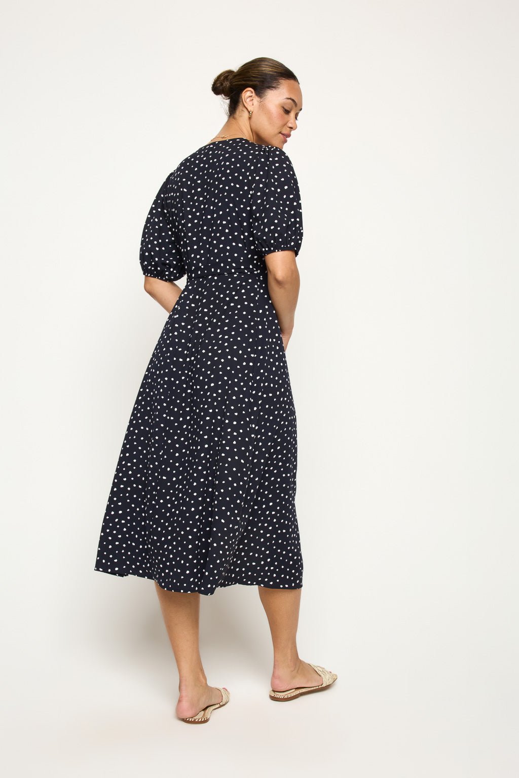 Image of West K Alexandria Full - Wrap A - Line Midi Dress Black Mono Floral