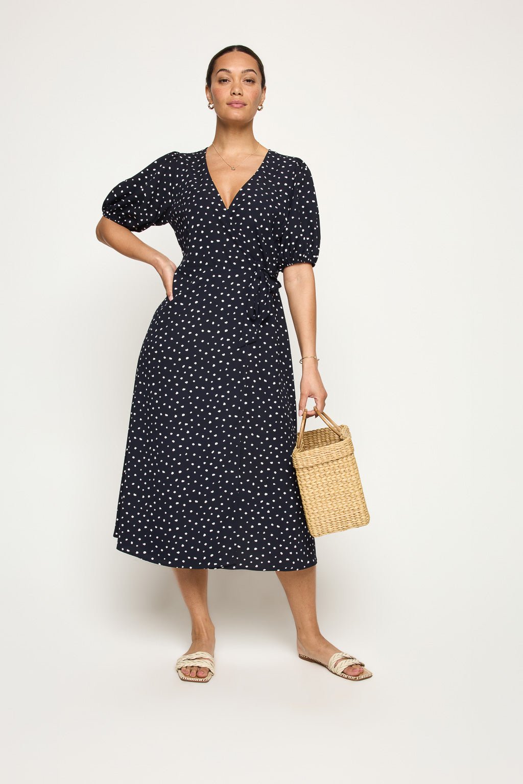 Image of West K Alexandria Full - Wrap A - Line Midi Dress Black Mono Floral