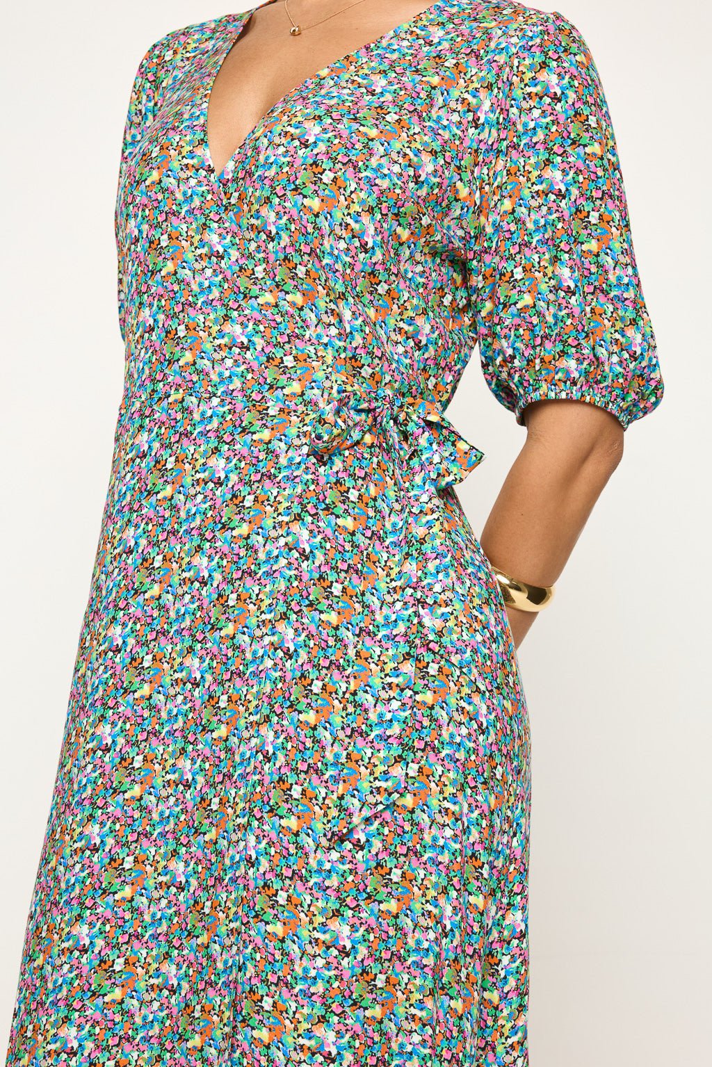 Image of West K Alexandria Full - Wrap A - Line Midi Dress Black Mono Floral