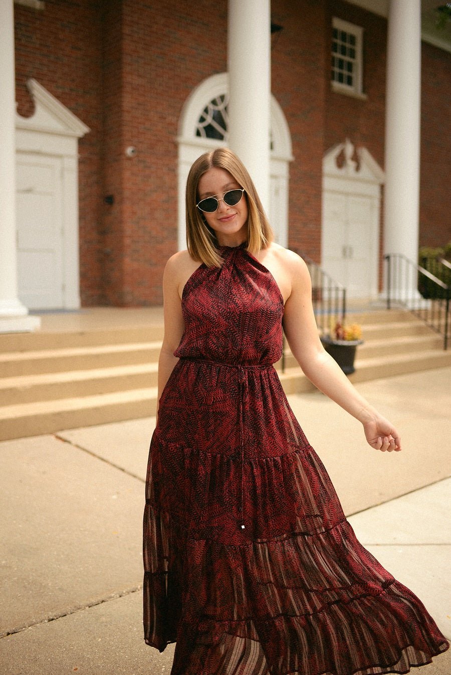 Image of West K Alexis Tiered Halter Maxi Wine Print