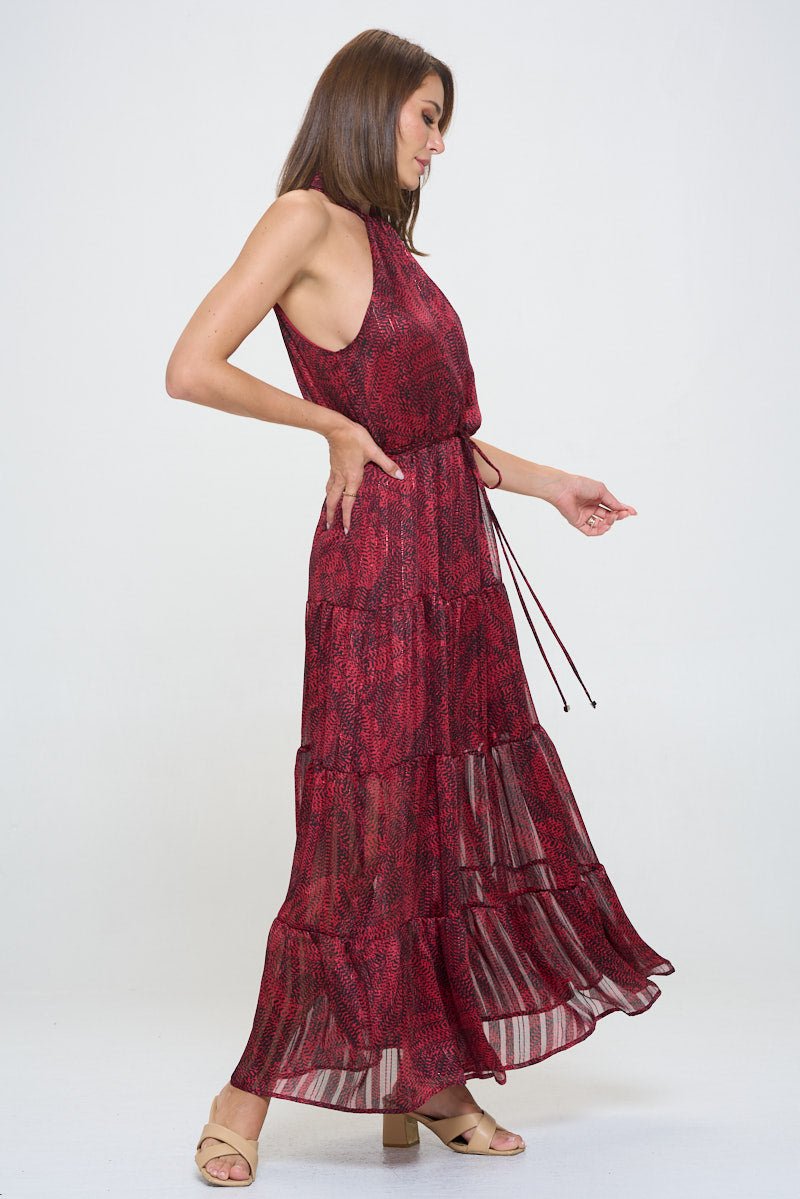 Image of West K Alexis Tiered Halter Maxi Wine Print