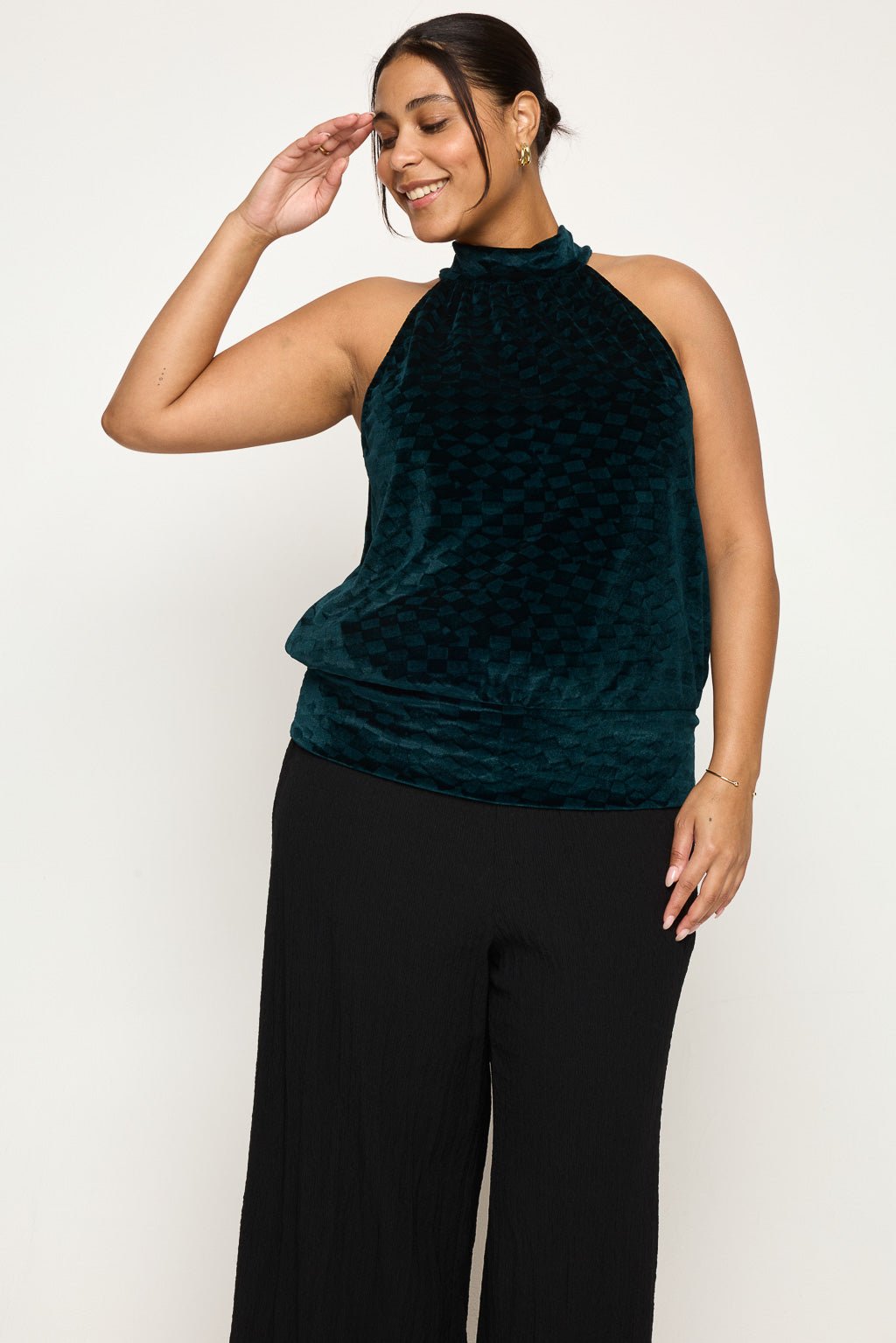 Image of West K Allison Plus Size Halter Neck Top Dark Teal Tile