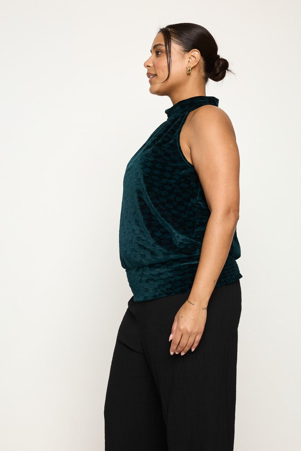 Image of West K Allison Plus Size Halter Neck Top Dark Teal Tile