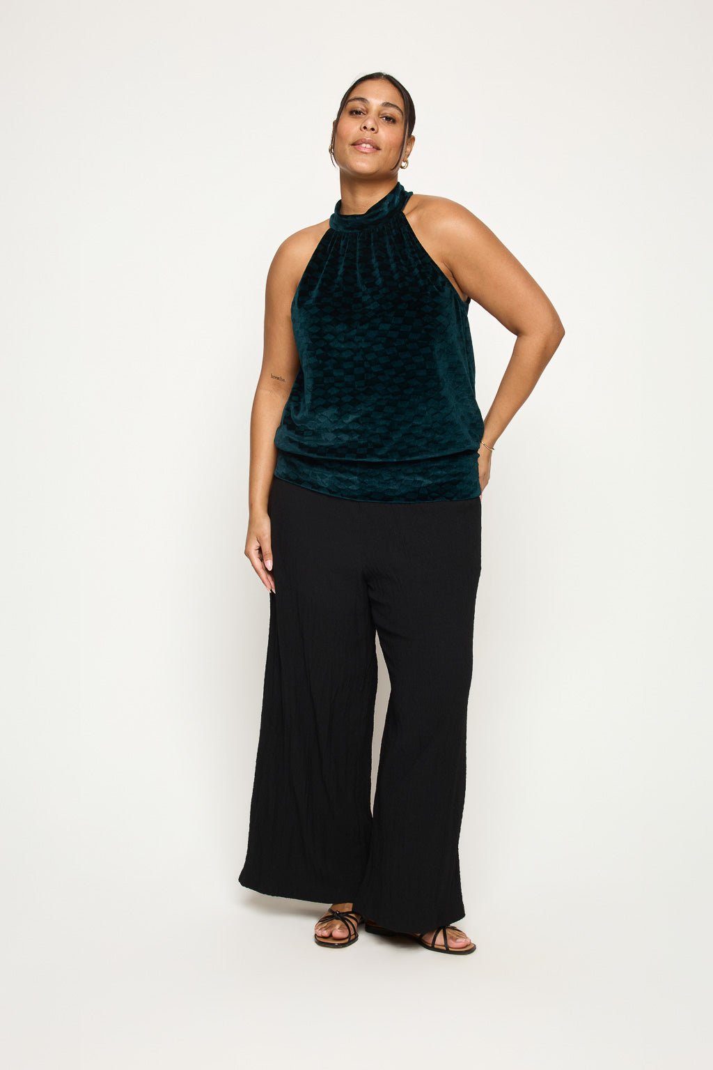 Image of West K Allison Plus Size Halter Neck Top Dark Teal Tile