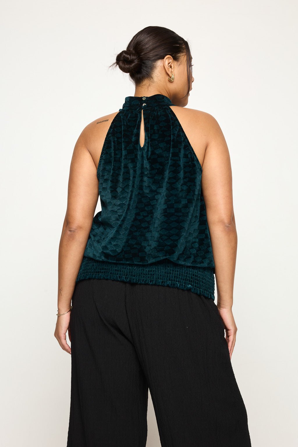 Image of West K Allison Plus Size Halter Neck Top Dark Teal Tile