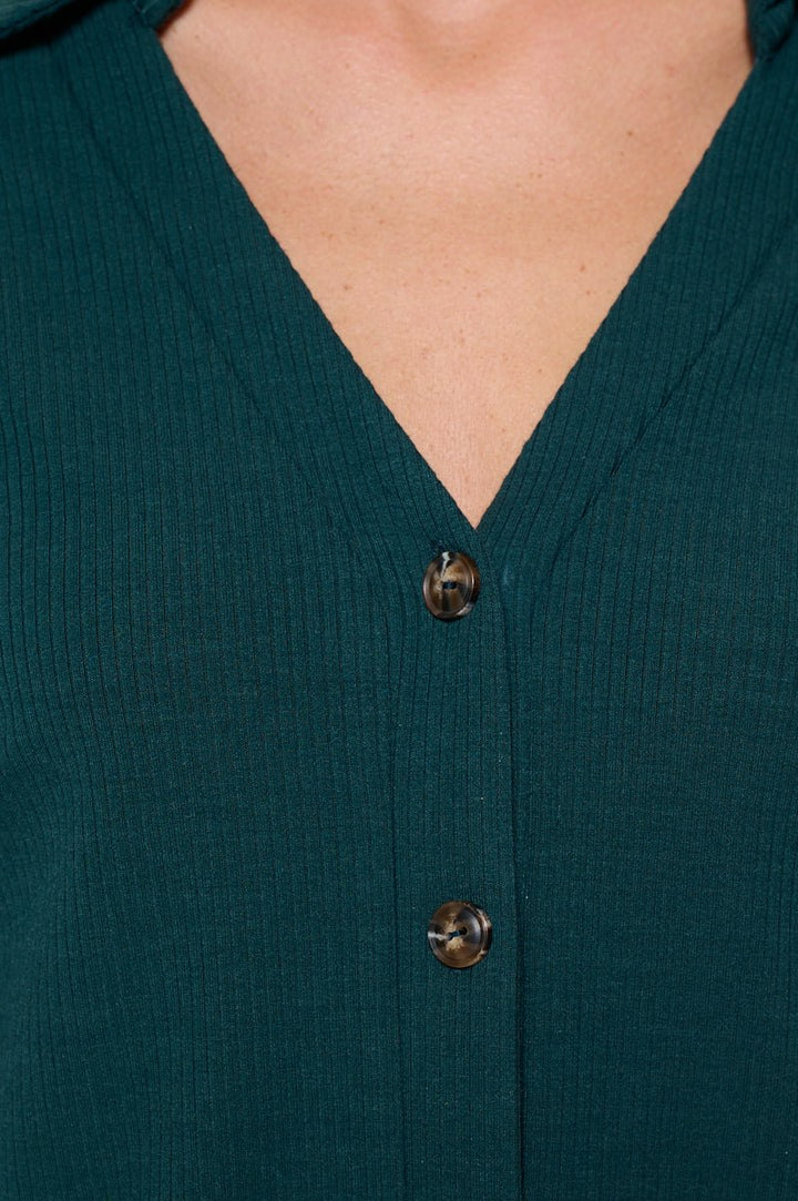 Image of West K Amaya Rib Knit Button Down Collar Top Hunter Green