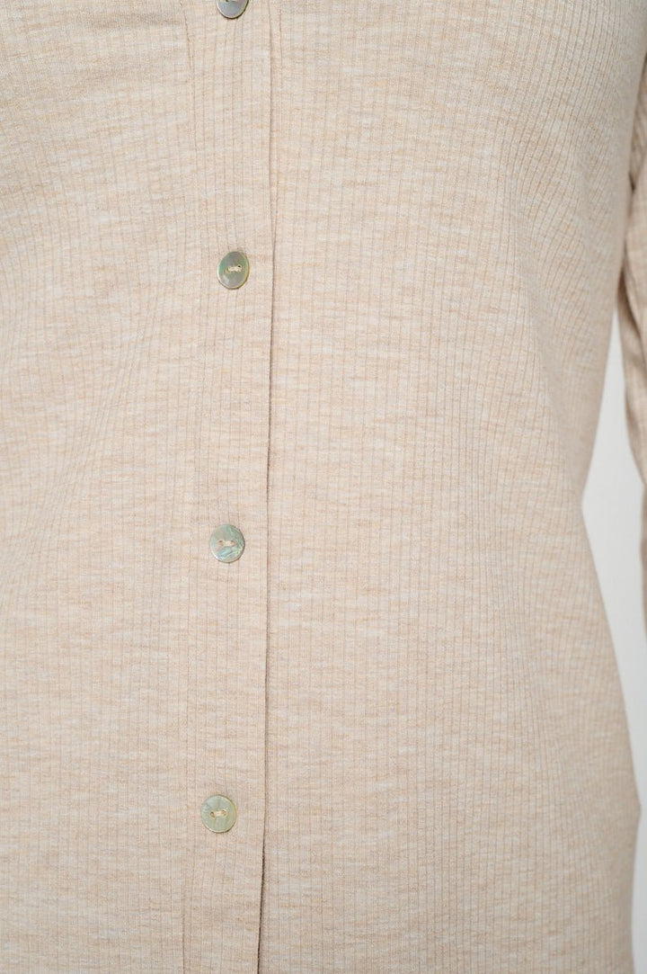 Image of West K Amaya Rib Knit Button Down Collar Top Tan