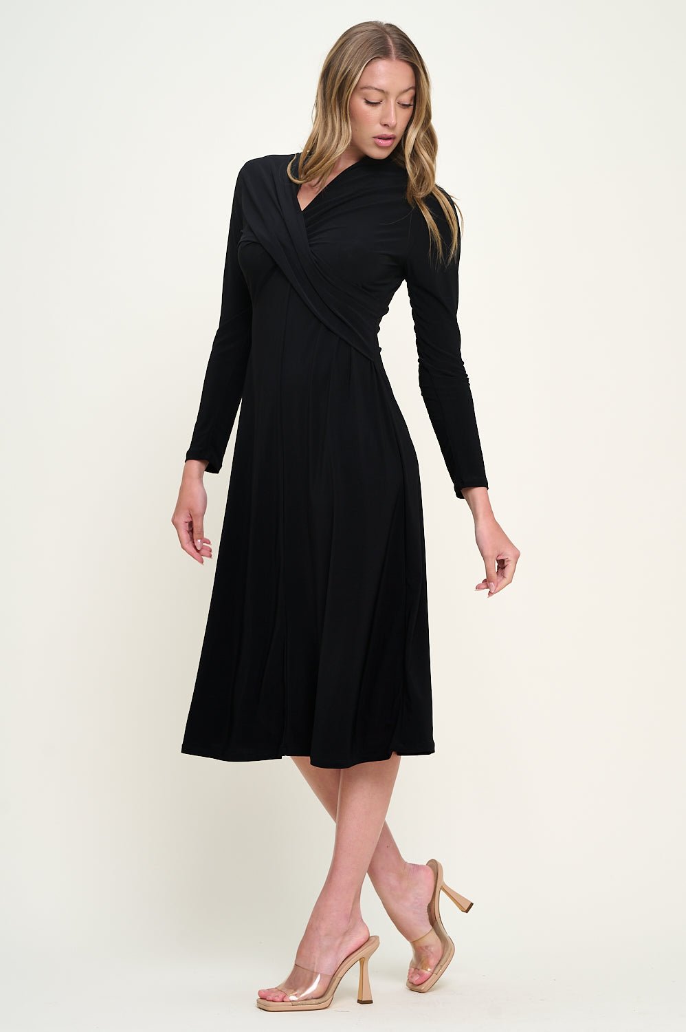 Image of West K Amber Long Sleeve Surplice Midi Dress Black