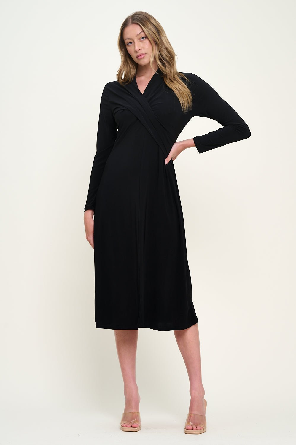 Image of West K Amber Long Sleeve Surplice Midi Dress Black