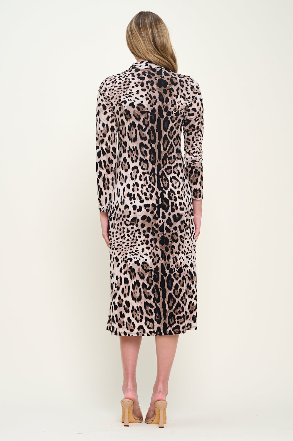 Image of West K Amber Long Sleeve Surplice Midi Dress Brown Leopard