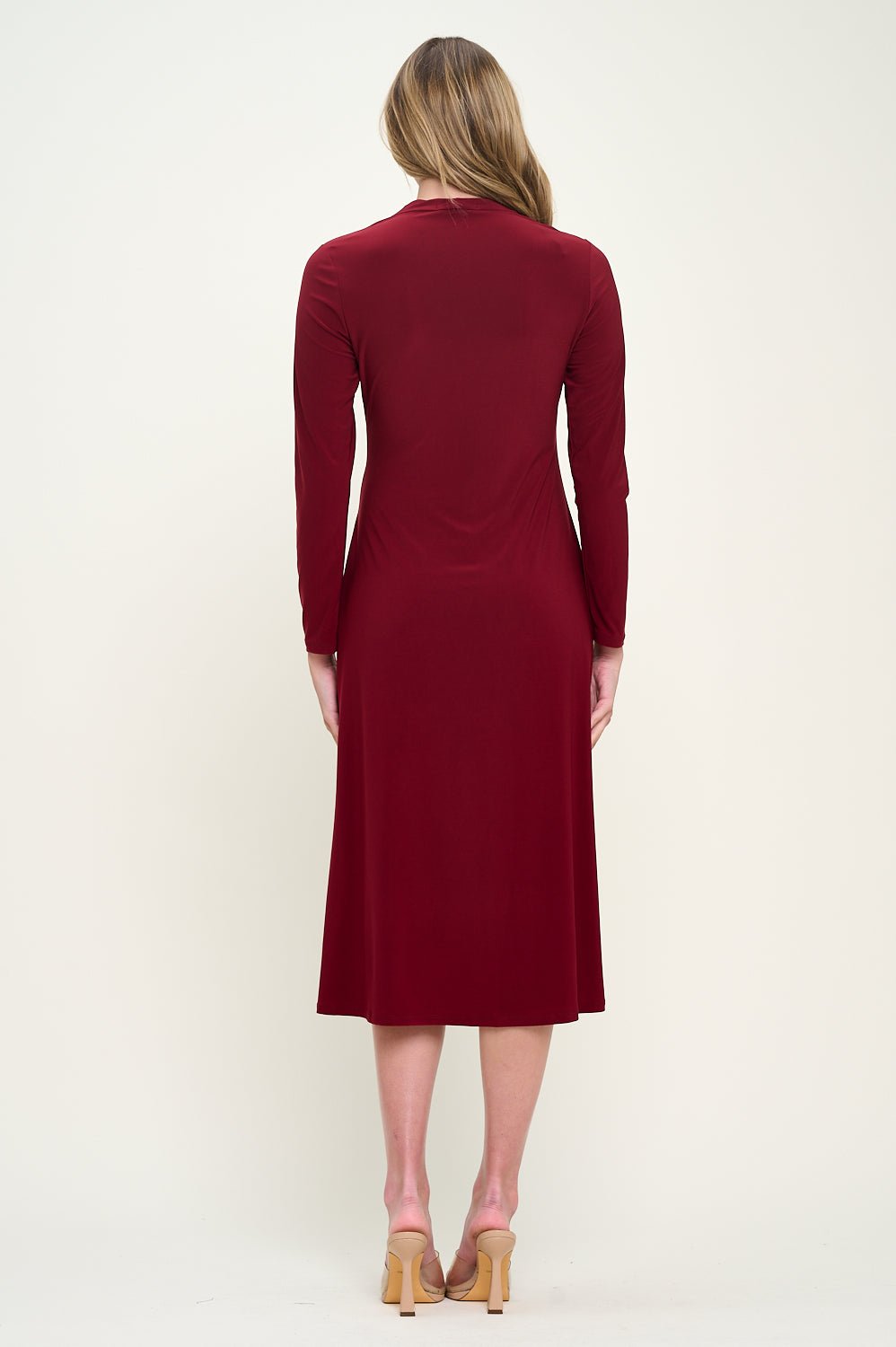 Image of West K Amber Long Sleeve Surplice Midi Dress Burgundy