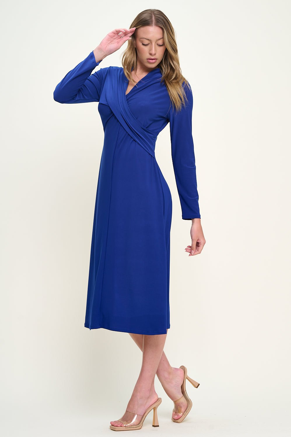 Image of West K Amber Long Sleeve Surplice Midi Dress Royal Blue