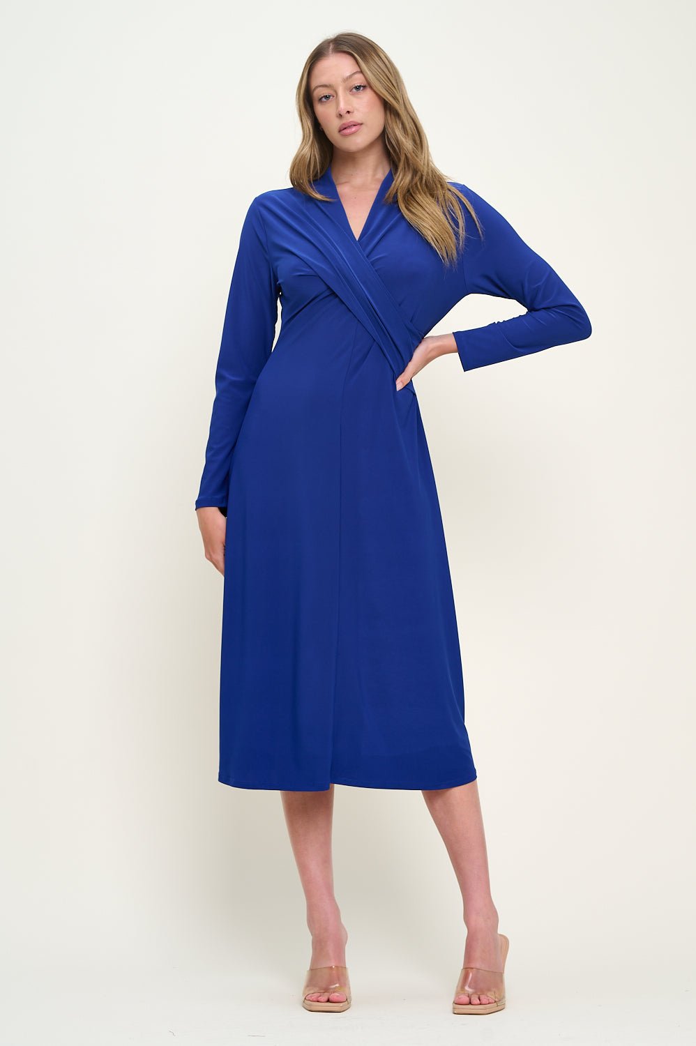 Image of West K Amber Long Sleeve Surplice Midi Dress Royal Blue