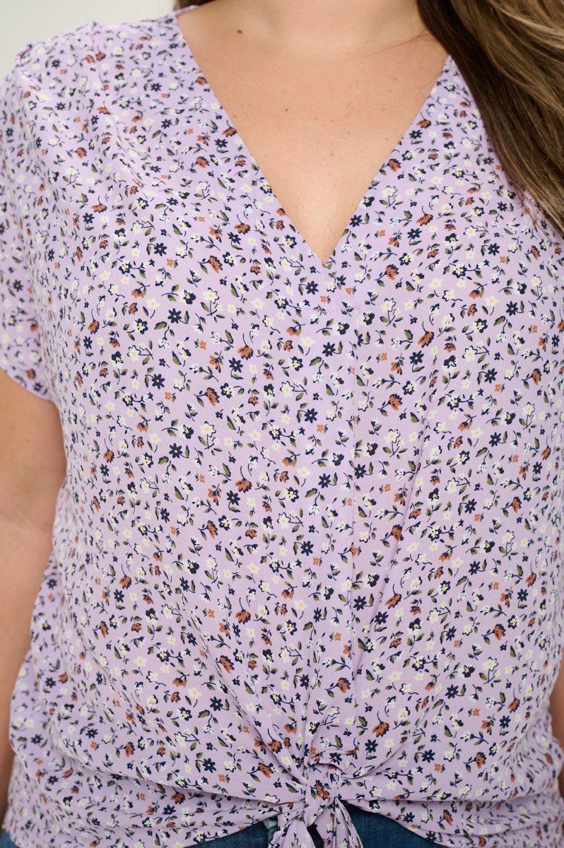 Image of West K Ana Plus Size Tie Front Top Lavender Ditzy Floral