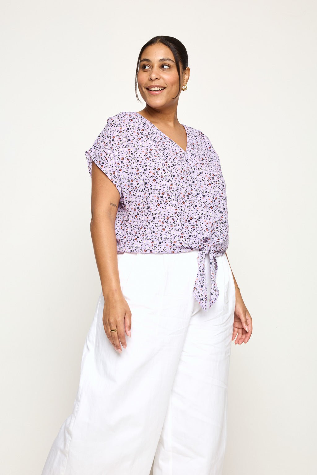 Image of West K Ana Plus Size Tie Front Top Lavender Ditzy Floral