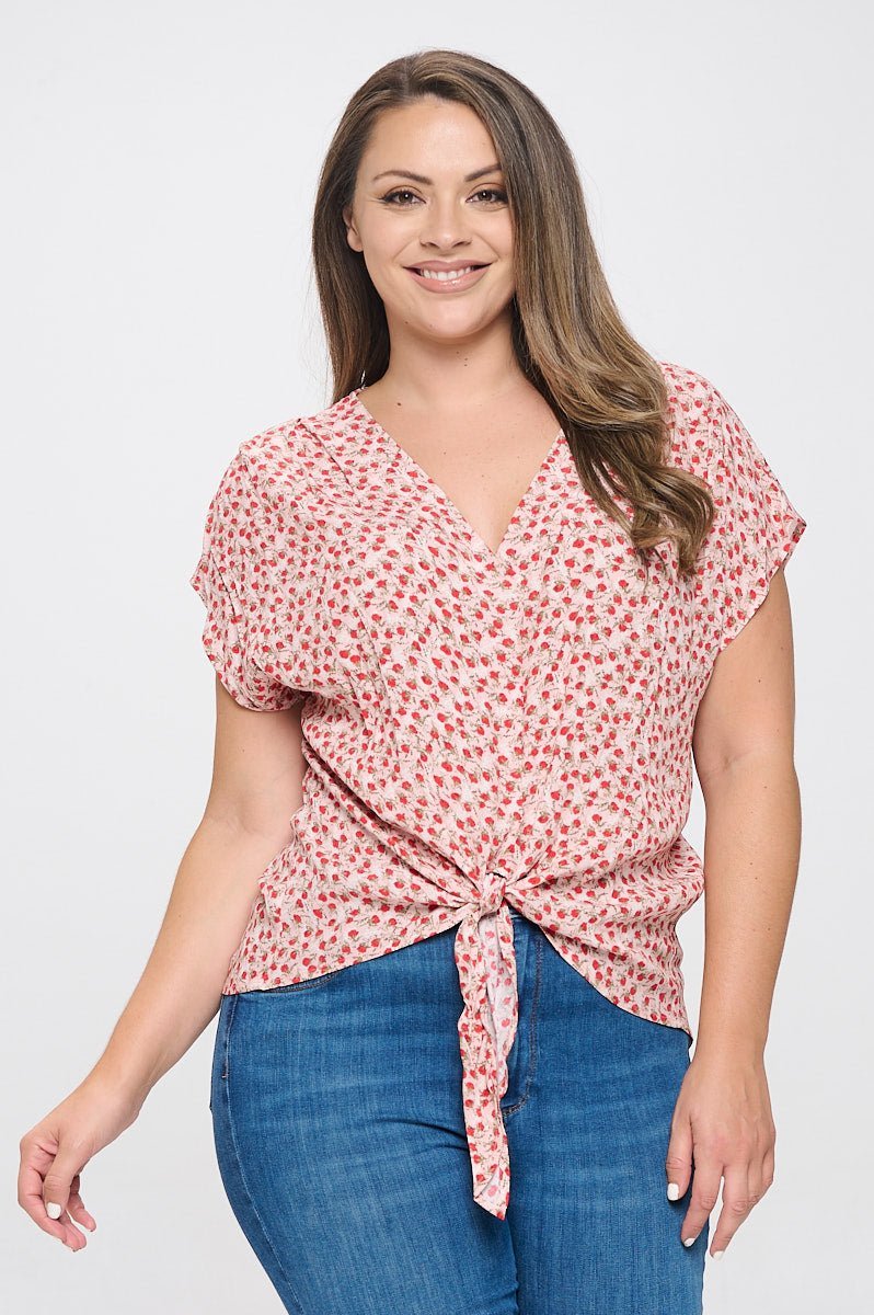 Image of West K Ana Plus Size Tie Front Top Lavender Ditzy Floral